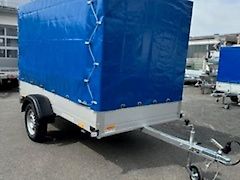 Tieflader Anhänger Saris 255x133x150 cm Plane und Gestell 750 kg